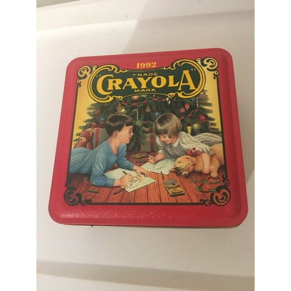 Vtg Crayola Crayon Collectors Tin 64Crayons Plus Bear Ornament 1992 Series First - Picture 1 of 12